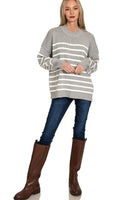 OVERSIZED Exposed Seam Striped Sweater in Heather Grey