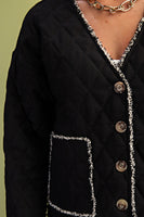 GiGio Quilted Jacket with Contrasting Frayed Fringe Trim in Black