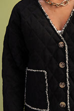 Load image into Gallery viewer, GiGio Quilted Jacket with Contrasting Frayed Fringe Trim in Black

