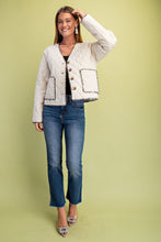 Load image into Gallery viewer, GiGio Quilted Jacket with Contrasting Frayed Fringe Trim in Oatmeal
