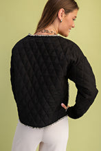 Load image into Gallery viewer, GiGio Quilted Jacket with Contrasting Frayed Fringe Trim in Black
