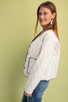GiGio Quilted Jacket with Contrasting Frayed Fringe Trim in Oatmeal
