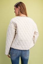 Load image into Gallery viewer, GiGio Quilted Jacket with Contrasting Frayed Fringe Trim in Oatmeal
