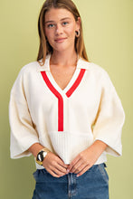 Load image into Gallery viewer, GiGio Solid Color Knit Sweater with Contrasting Stripe Detail in Ivory
