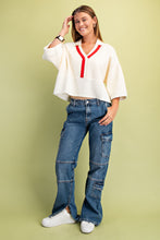 Load image into Gallery viewer, GiGio Solid Color Knit Sweater with Contrasting Stripe Detail in Ivory
