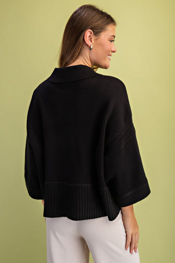 GiGio Solid Color Knit Sweater with Contrasting Stripe Detail in Black