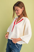 Load image into Gallery viewer, GiGio Solid Color Knit Sweater with Contrasting Stripe Detail in Ivory
