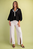 GiGio Solid Color Knit Sweater with Contrasting Stripe Detail in Black