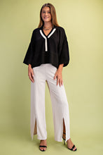 Load image into Gallery viewer, GiGio Solid Color Knit Sweater with Contrasting Stripe Detail in Black
