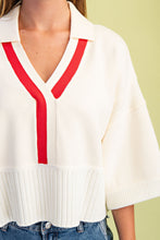 Load image into Gallery viewer, GiGio Solid Color Knit Sweater with Contrasting Stripe Detail in Ivory

