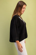 Load image into Gallery viewer, GiGio Solid Color Knit Sweater with Contrasting Stripe Detail in Black
