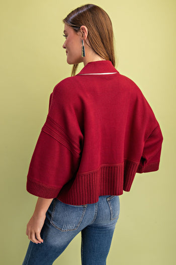 GiGio Solid Color Knit Sweater with Contrasting Stripe Detail in Maroon