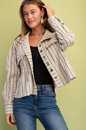 GiGio Printed Corduroy Jacket in Ivory Mix
