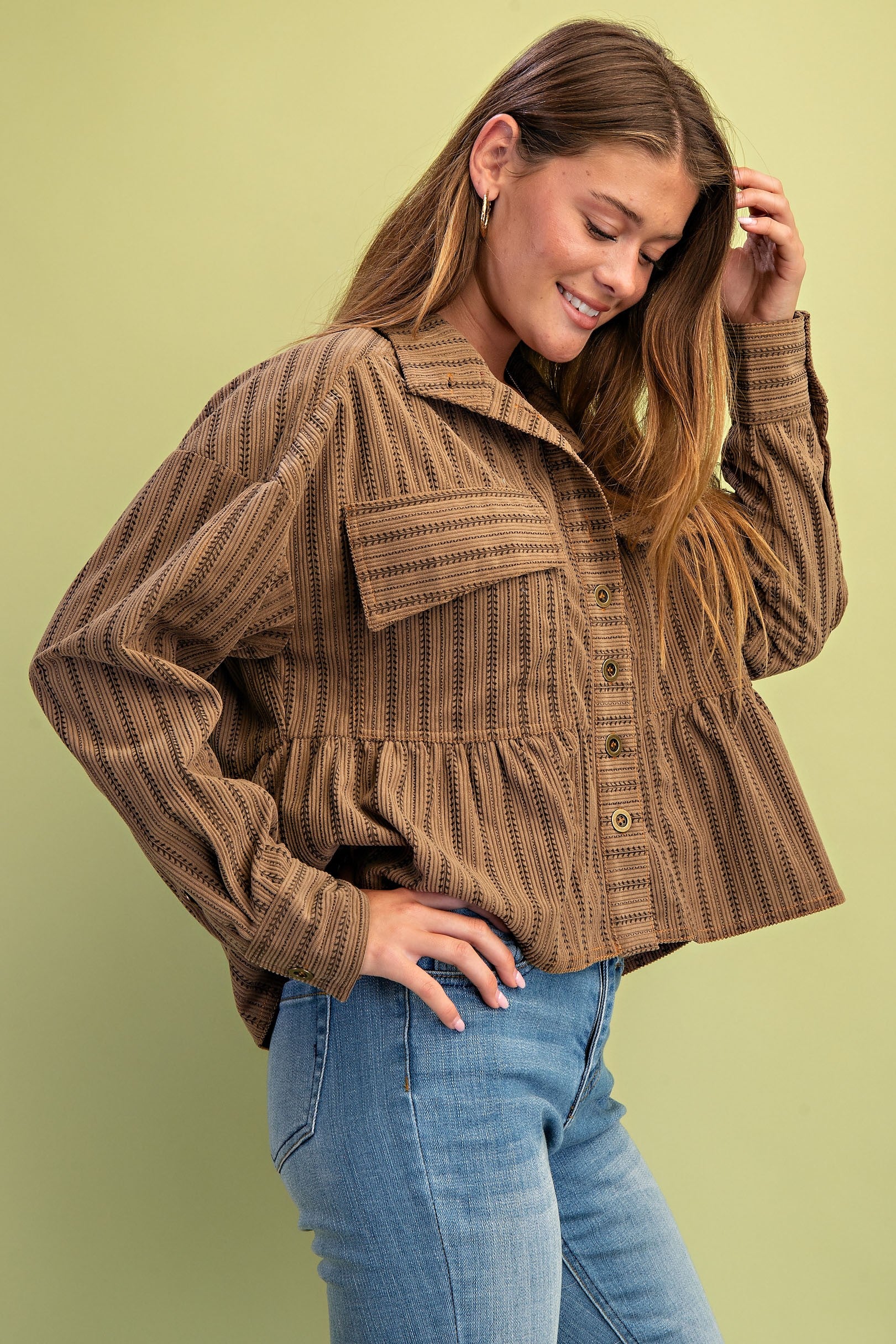 GiGio Printed Corduroy Jacket in Walnut Mix – June Adel
