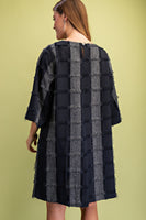 GiGio Frayed Texture Checkered Print Mini Dress in Navy