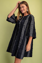 Load image into Gallery viewer, GiGio Frayed Texture Checkered Print Mini Dress in Navy
