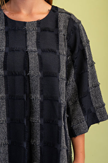 GiGio Frayed Texture Checkered Print Mini Dress in Navy