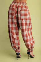 GiGio Checkered Print Balloon Joggers in Rust