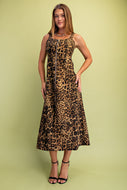 GiGio Leopard Print Front Zip Midi Dress in Camel