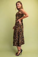 GiGio Leopard Print Front Zip Midi Dress in Camel