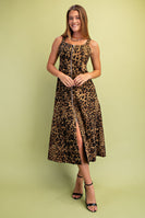 GiGio Leopard Print Front Zip Midi Dress in Camel