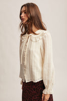 Forte Textured Top with Floral Embroidery in Ecru