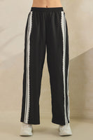 Veveret Nylon Track Pants with Lace Stripes in Black