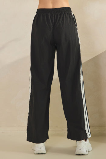 Veveret Nylon Track Pants with Lace Stripes in Black