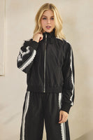 Veveret Nylon Track Jacket with Lace Details in Black