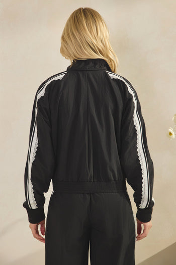 Veveret Nylon Track Jacket with Lace Details in Black