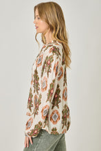 Load image into Gallery viewer, Mystree Printed Peasant Top in Ivory/Tribal
