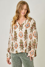 Load image into Gallery viewer, Mystree Printed Peasant Top in Ivory/Tribal

