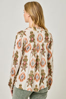 Mystree Printed Peasant Top in Ivory/Tribal