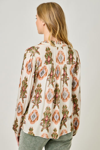 Mystree Printed Peasant Top in Ivory/Tribal