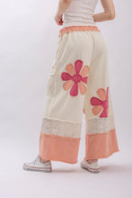Load image into Gallery viewer, BlueVelvet Flower Patched Color Blocked Wide Leg Pants in White-Pink
