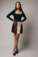 Sunday Edition Faux Leather Color Block Mini Skirt
