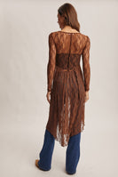 Forte Sheer Floral Lace Layering Dress in Mocha