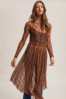Forte Sheer Floral Lace Layering Dress in Mocha