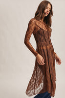 Forte Sheer Floral Lace Layering Dress in Mocha