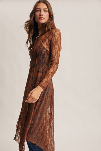 Forte Sheer Floral Lace Layering Dress in Mocha