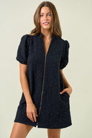 Doe & Rae Quilted Floral Jacquard Mini Dress in Black