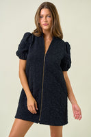 Doe & Rae Quilted Floral Jacquard Mini Dress in Black