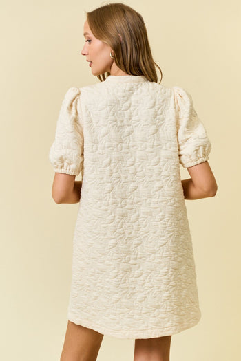 Doe & Rae Quilted Floral Jacquard Mini Dress in Ivory