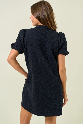 Doe & Rae Quilted Floral Jacquard Mini Dress in Black