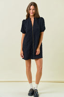 Doe & Rae Quilted Floral Jacquard Mini Dress in Black