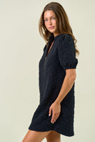 Doe & Rae Quilted Floral Jacquard Mini Dress in Black