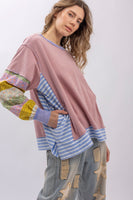 BlueVelvet Mixed Striped and Contrasting Print Top in Pink Multi