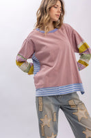 BlueVelvet Mixed Striped and Contrasting Print Top in Pink Multi