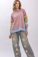 BlueVelvet Mixed Striped and Contrasting Print Top in Pink Multi