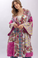 BlueVelvet Multi Print Mixed Patchwork Jacket in Magenta Multi